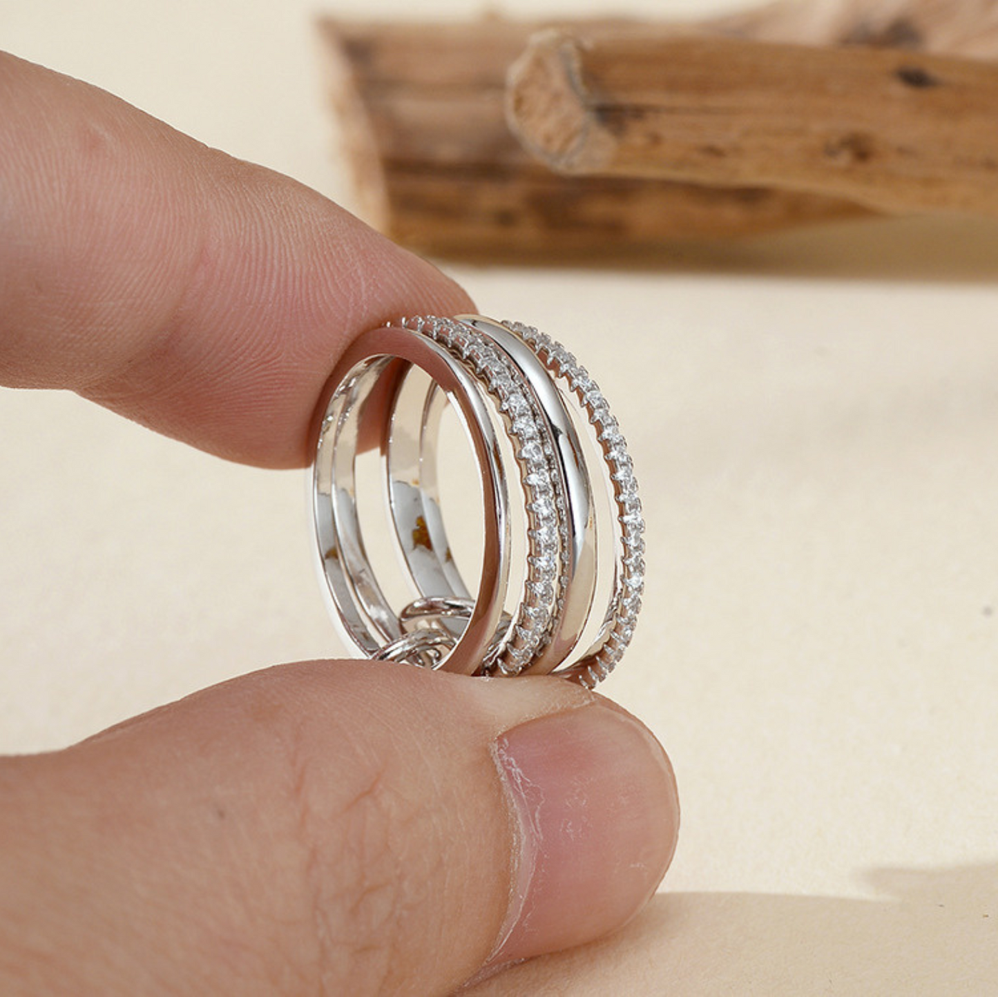 Four-ring Interlocking Pave Ring