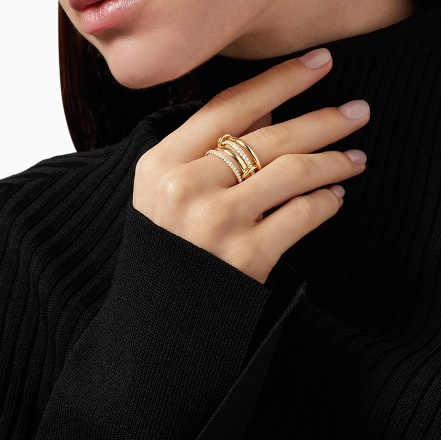 Four-ring Interlocking Pave Ring