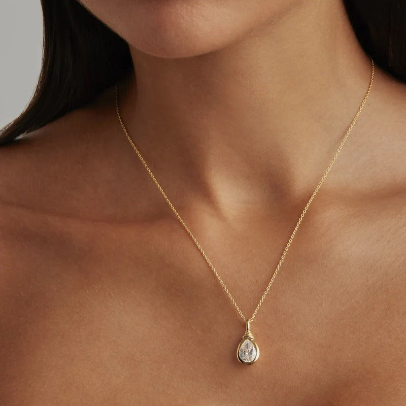 Water Drop Pearl Zircon Pendant Necklace
