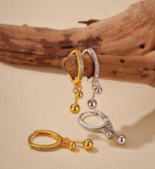 Ball Charm Huggie Hoop Earrings