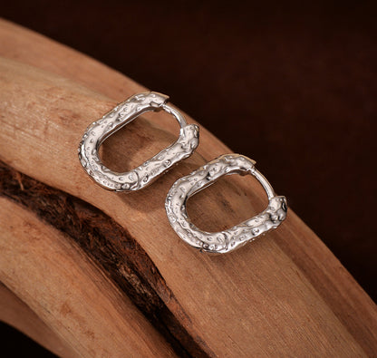 Hammered Oval Hoop Earrings