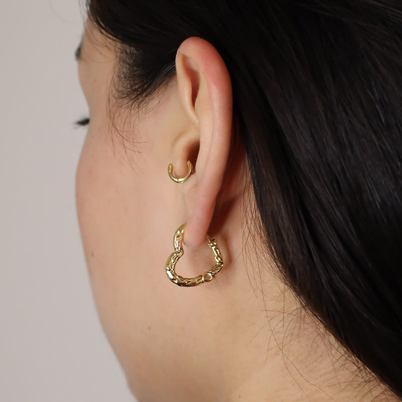 Hammered Heart Hoop Earrings