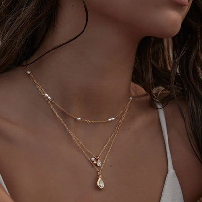 Water Drop Pearl Zircon Pendant Necklace