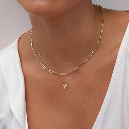 Full Heart Pendant Necklace Sparkling Clavicle Chain