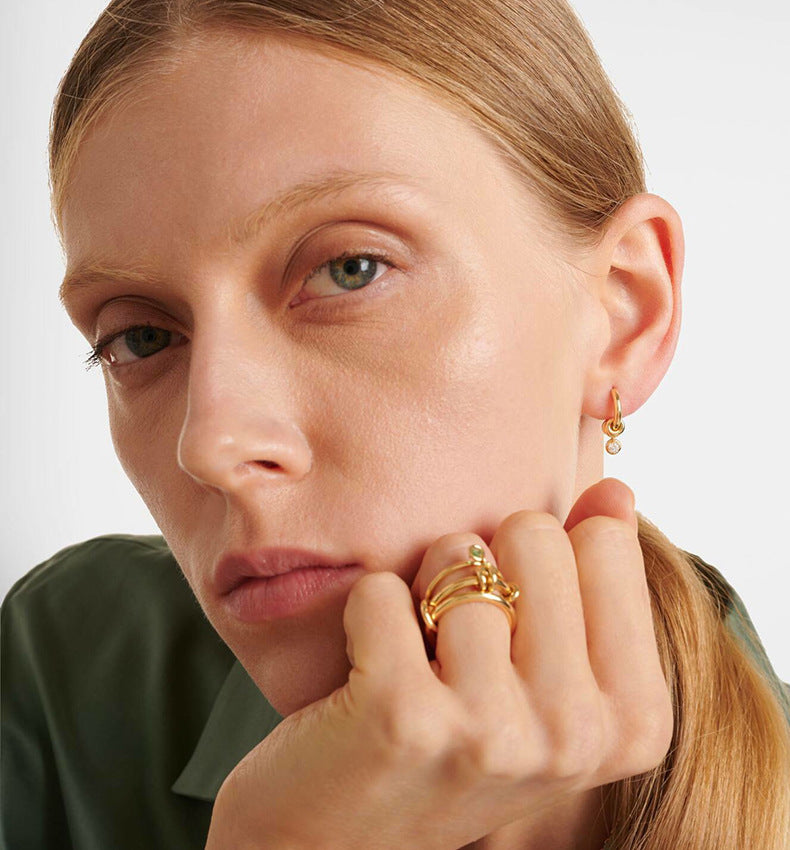 Bezel Drop Huggie Hoop Earrings