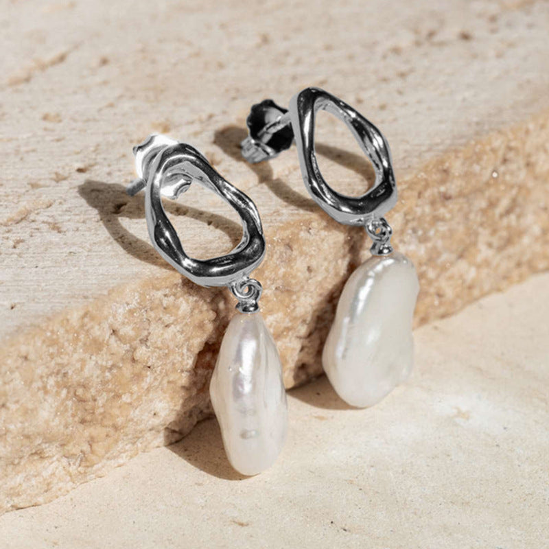 Textured Pearl Dangle Earrings