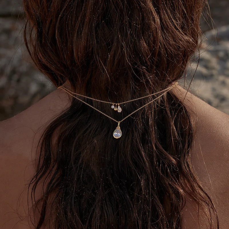 Water Drop Pearl Zircon Pendant Necklace