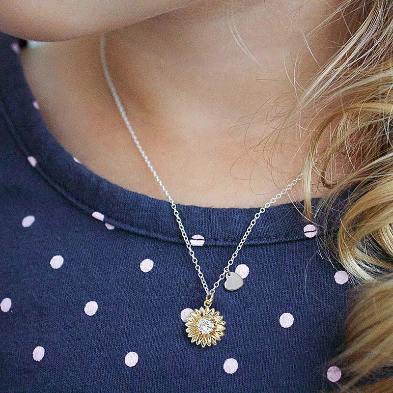 Sunflower & Heart Charm Necklace
