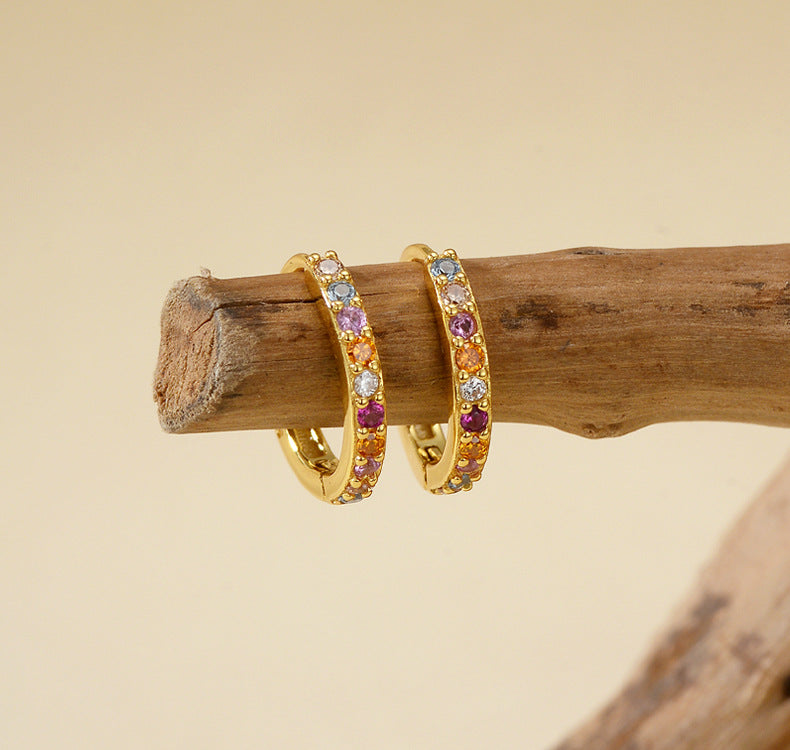 Rainbow Pavé Huggie Hoop Earrings