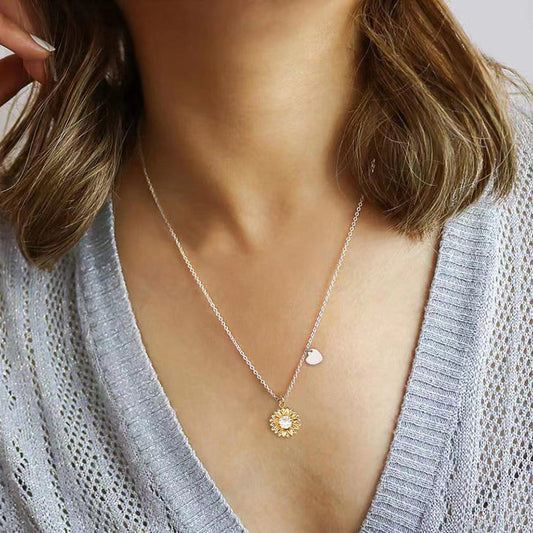 Sunflower & Heart Charm Necklace
