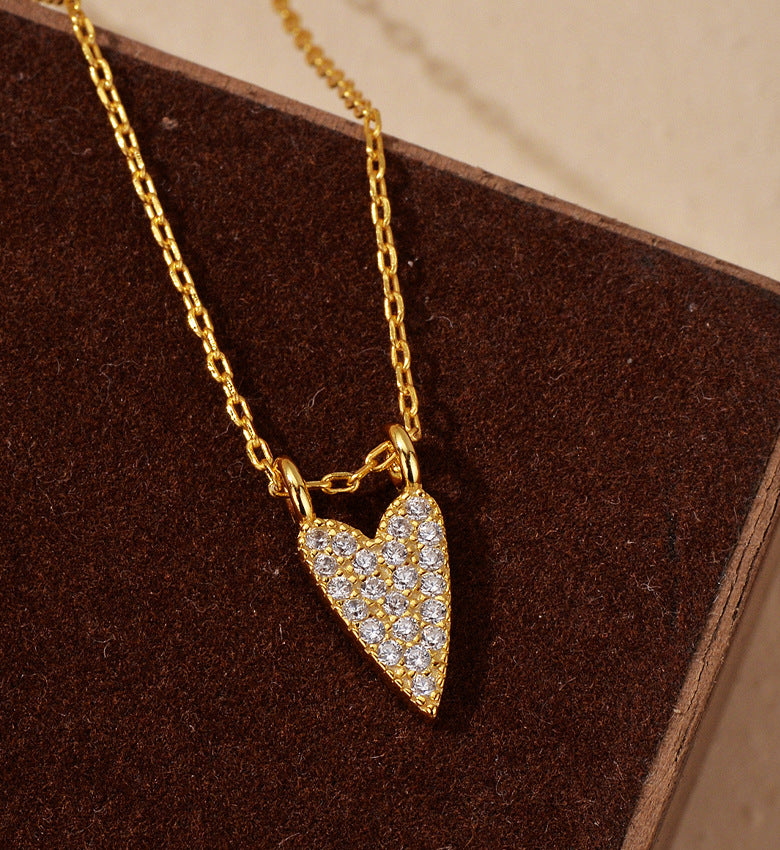 Full Heart Pendant Necklace Sparkling Clavicle Chain