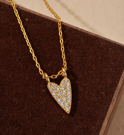 Full Heart Pendant Necklace Sparkling Clavicle Chain