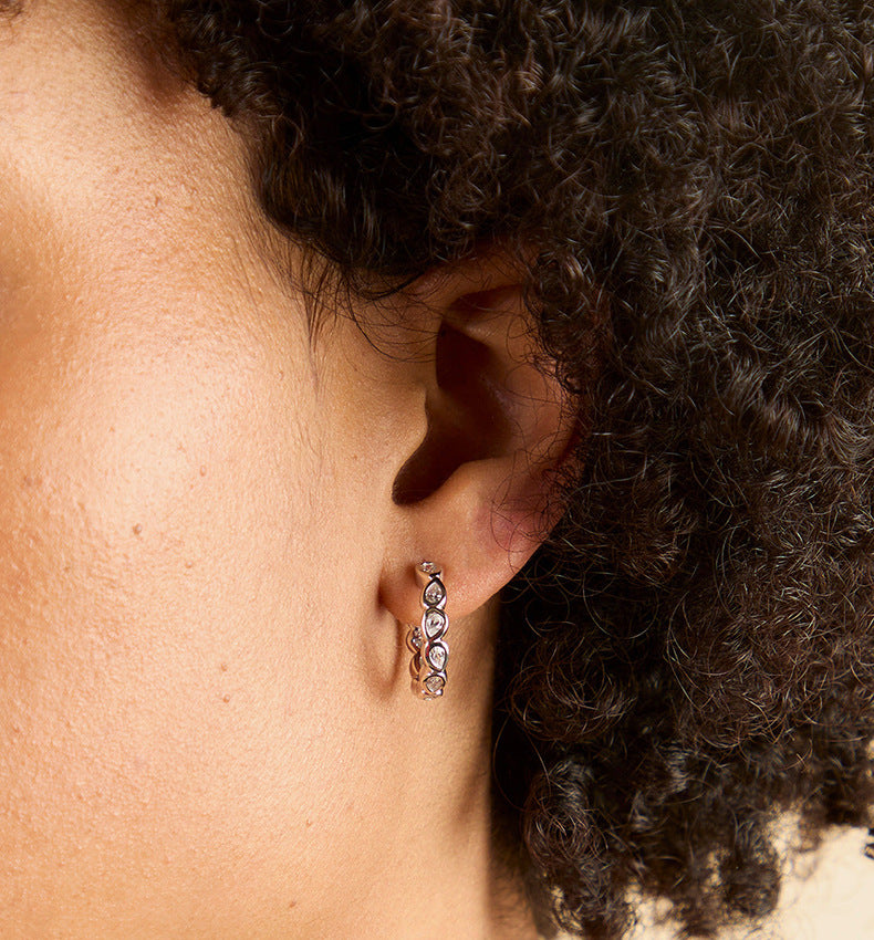 Pear Drop Bezel Hoop Earrings