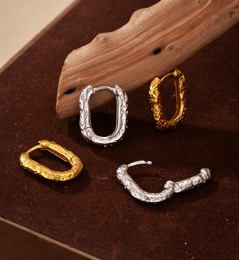 Hammered Oval Hoop Earrings