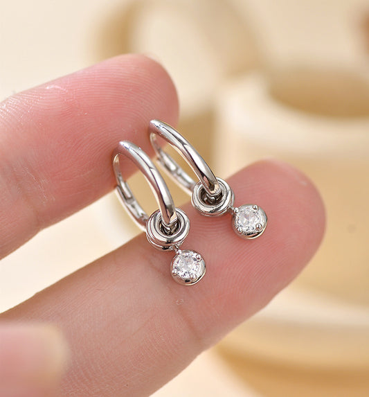 Bezel Drop Huggie Hoop Earrings