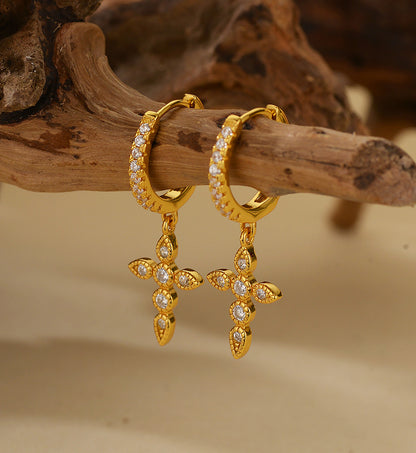 Cross Drop Hoop Earrings