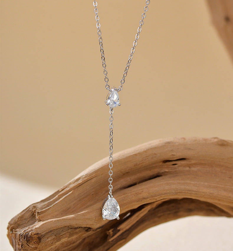 Water Drop Y Necklace with Tassel Detail