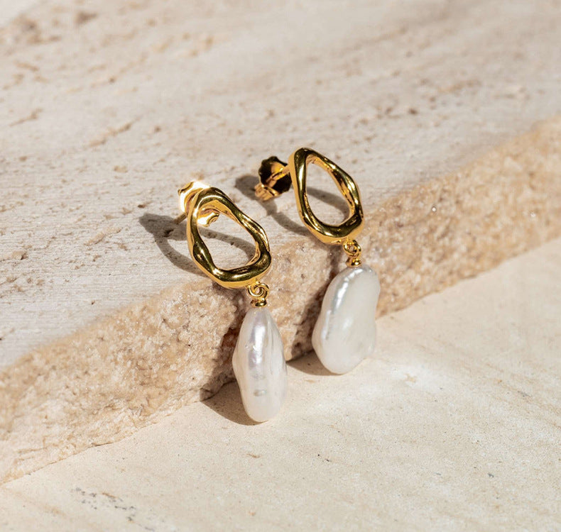 Textured Pearl Dangle Earrings