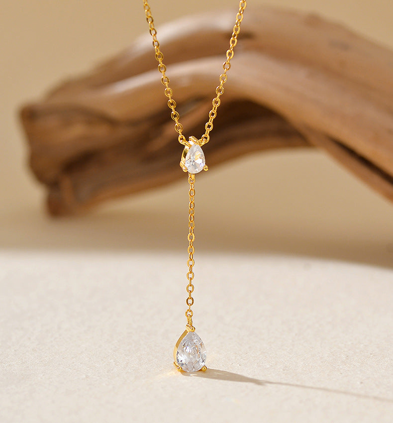 Water Drop Y Necklace with Tassel Detail