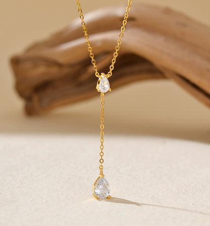 Water Drop Y Necklace with Tassel Detail