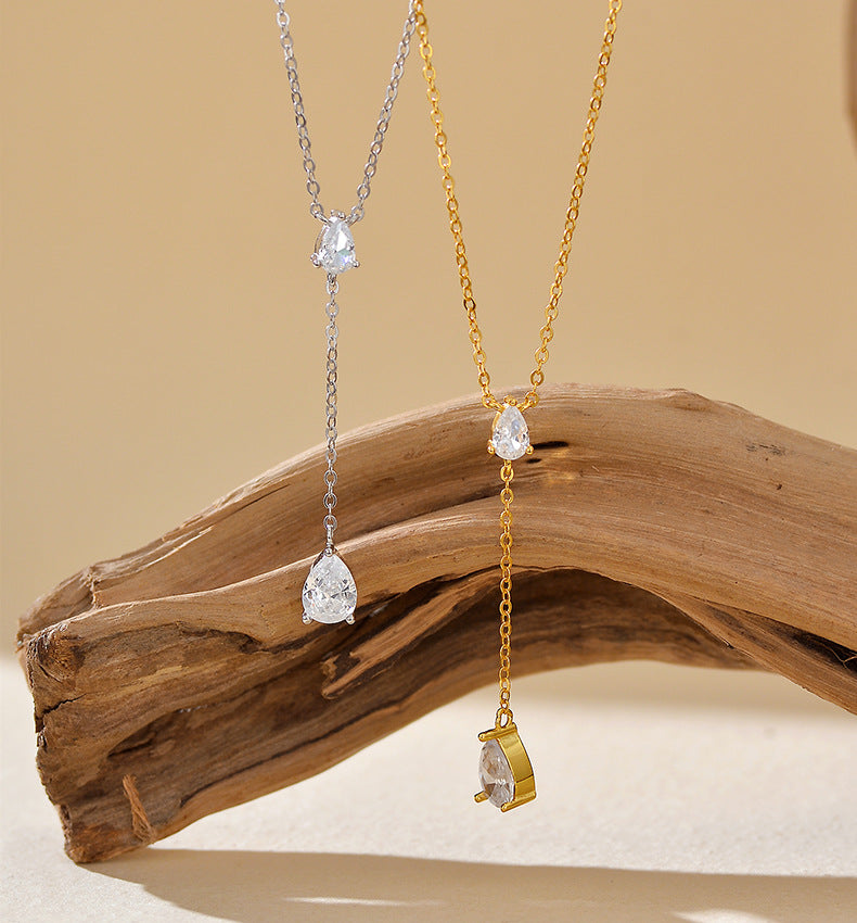 Water Drop Y Necklace with Tassel Detail