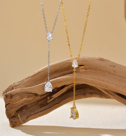 Water Drop Y Necklace with Tassel Detail