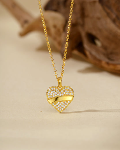 Diagonal Band Heart Pendant Necklace