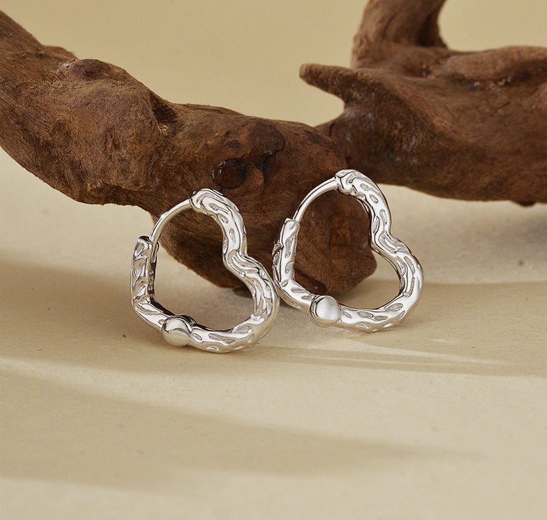 Hammered Heart Hoop Earrings