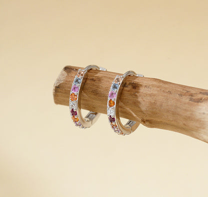 Rainbow Pavé Huggie Hoop Earrings