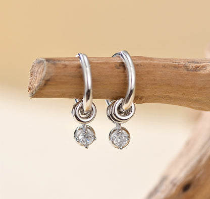 Bezel Drop Huggie Hoop Earrings