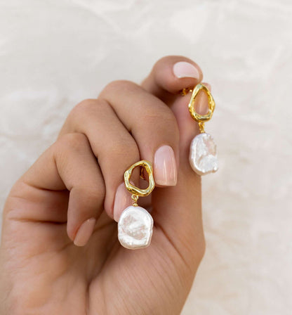 Textured Pearl Dangle Earrings