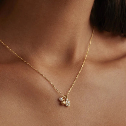 Water Drop Pearl Zircon Pendant Necklace