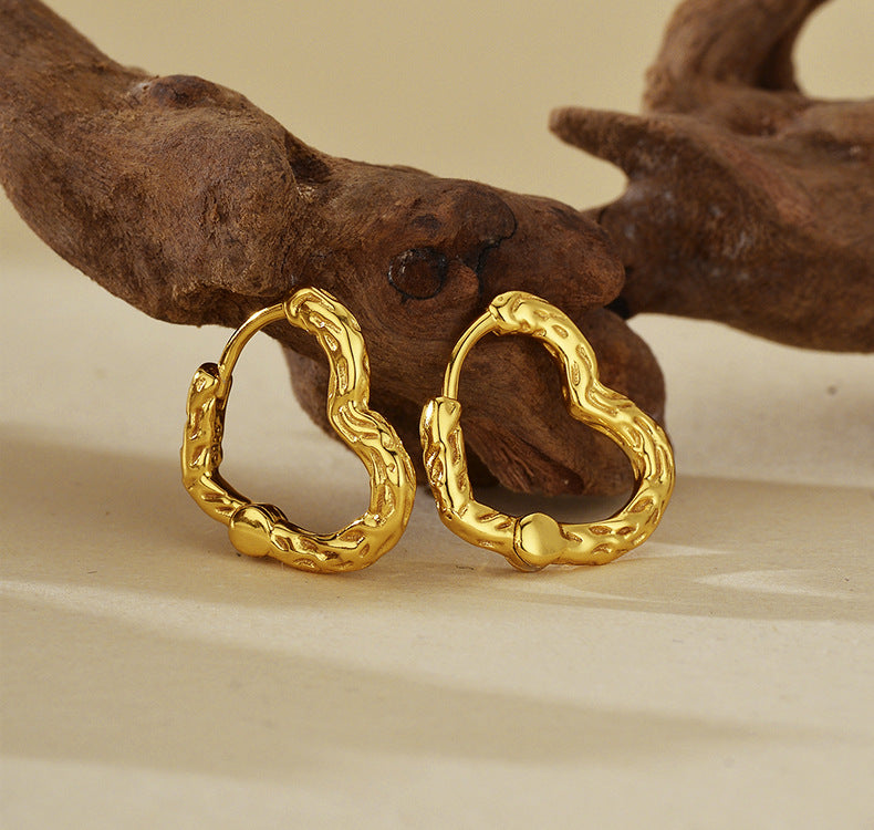 Hammered Heart Hoop Earrings