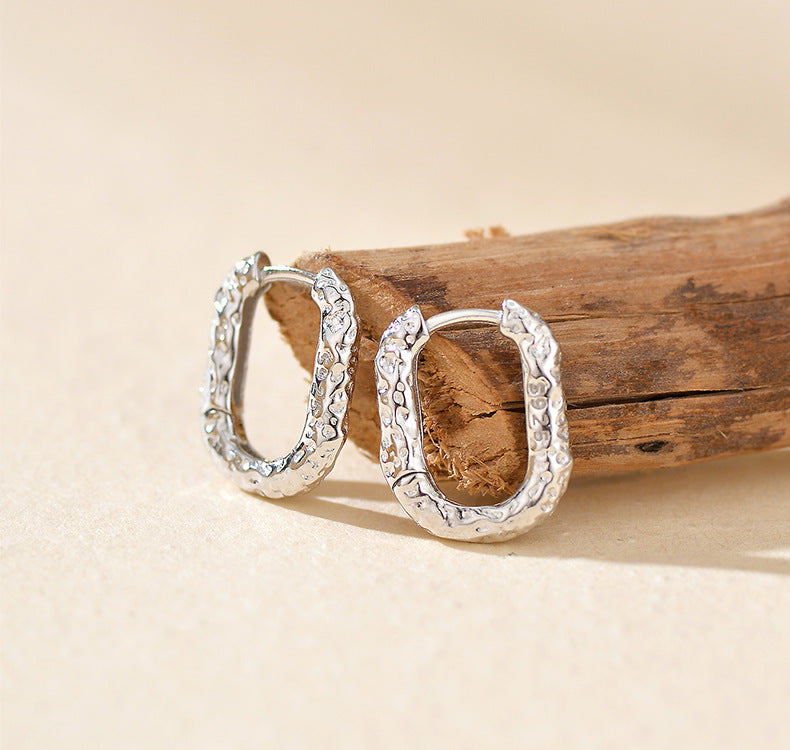 Hammered Oval Hoop Earrings