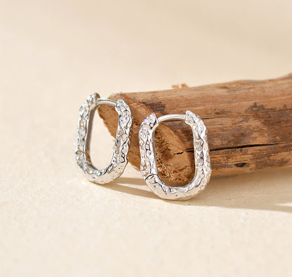 Hammered Oval Hoop Earrings