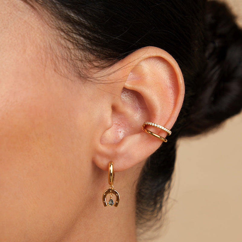 Horseshoe Charm Hoop Earrings