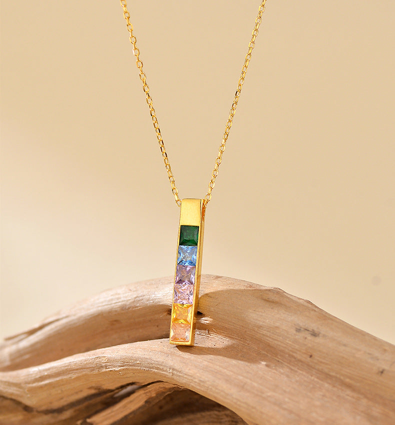 Rainbow Bar Pendant Necklace