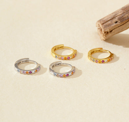 Rainbow Pavé Huggie Hoop Earrings
