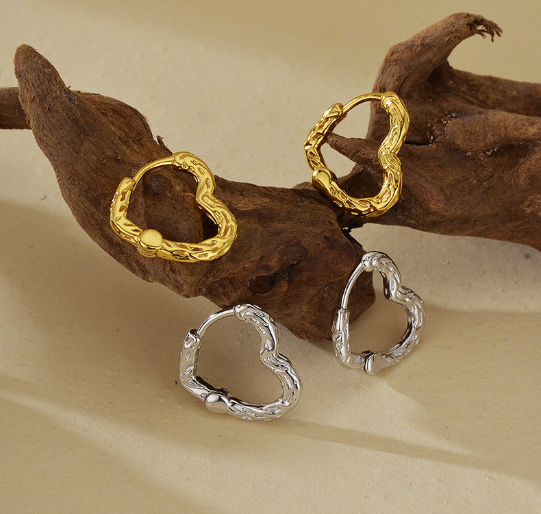 Hammered Heart Hoop Earrings
