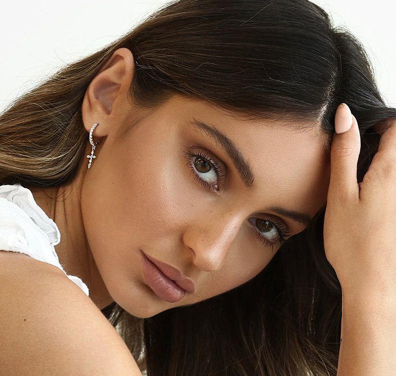 Cross Drop Hoop Earrings