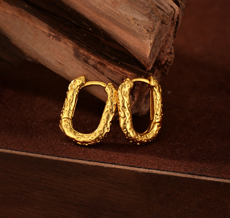 Hammered Oval Hoop Earrings