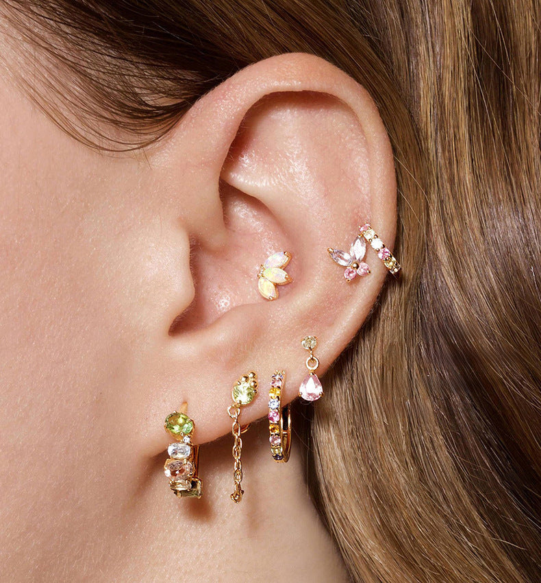 Rainbow Pavé Huggie Hoop Earrings