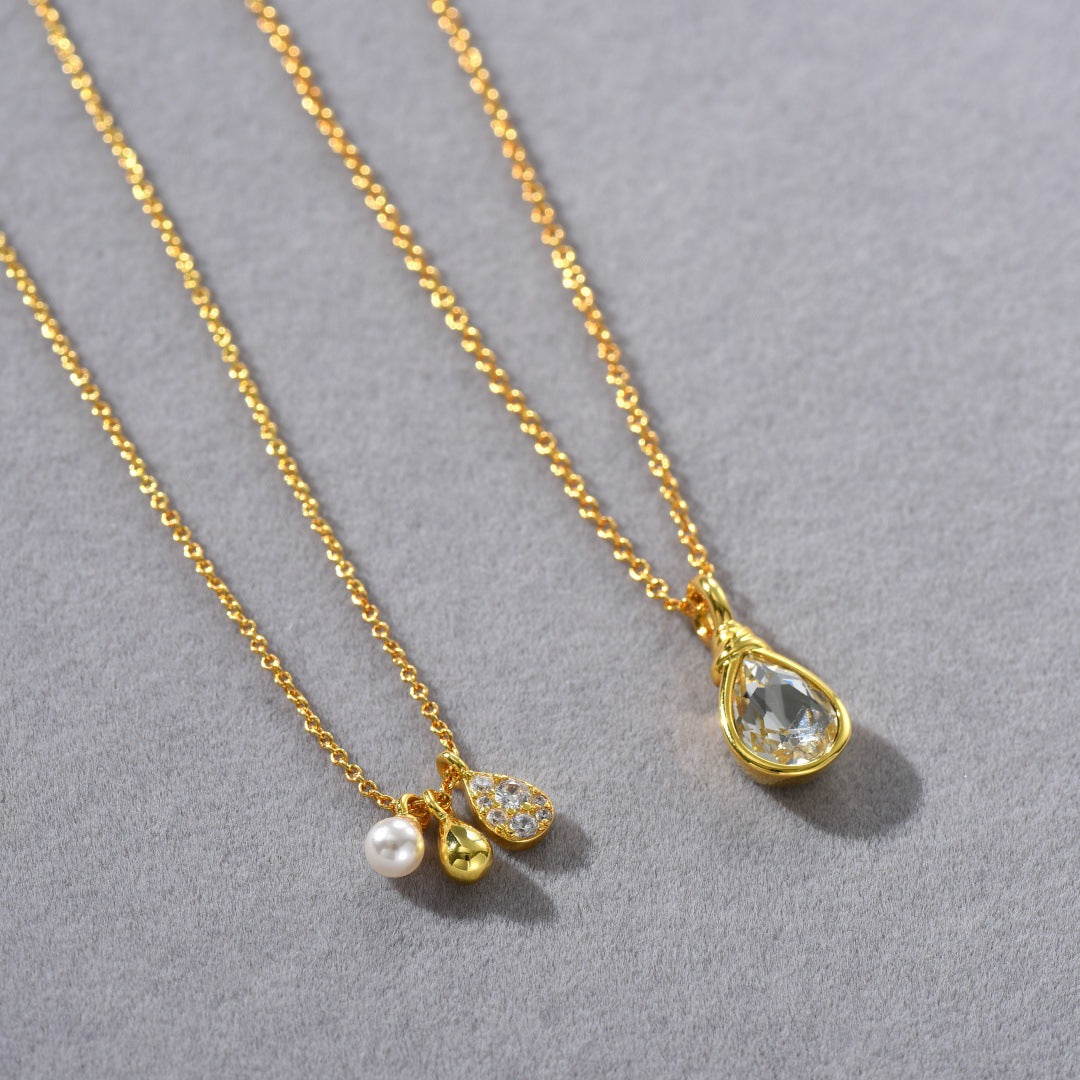 Water Drop Pearl Zircon Pendant Necklace