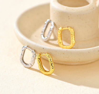 Hammered Oval Hoop Earrings