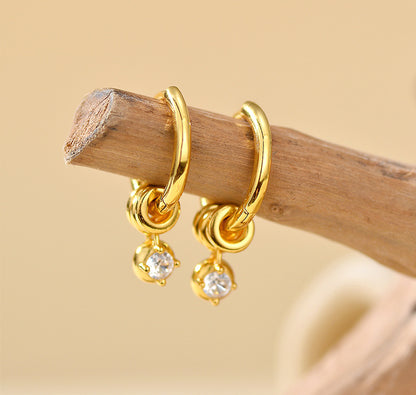 Bezel Drop Huggie Hoop Earrings