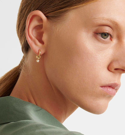 Bezel Drop Huggie Hoop Earrings