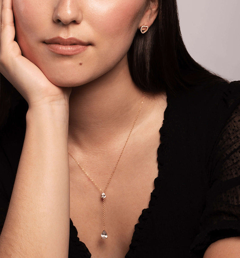 Water Drop Y Necklace with Tassel Detail