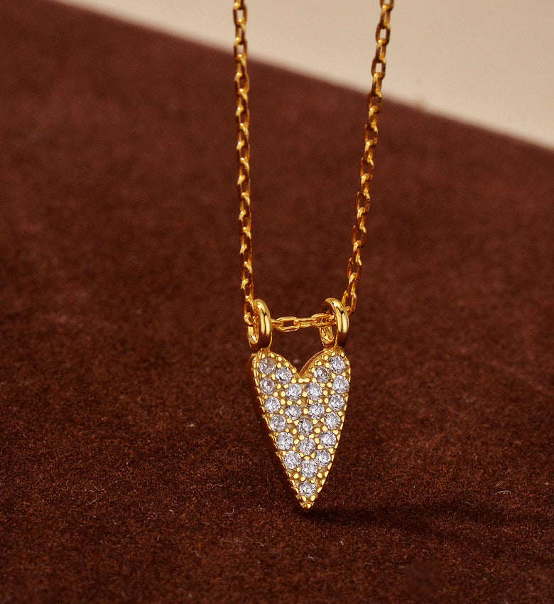 Full Heart Pendant Necklace Sparkling Clavicle Chain