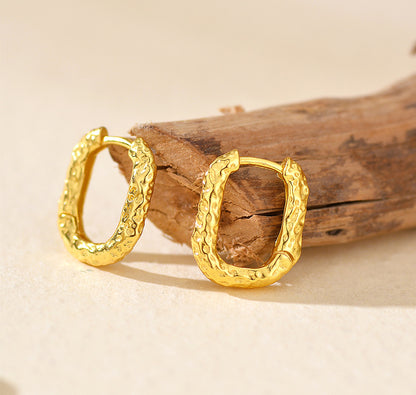 Hammered Oval Hoop Earrings