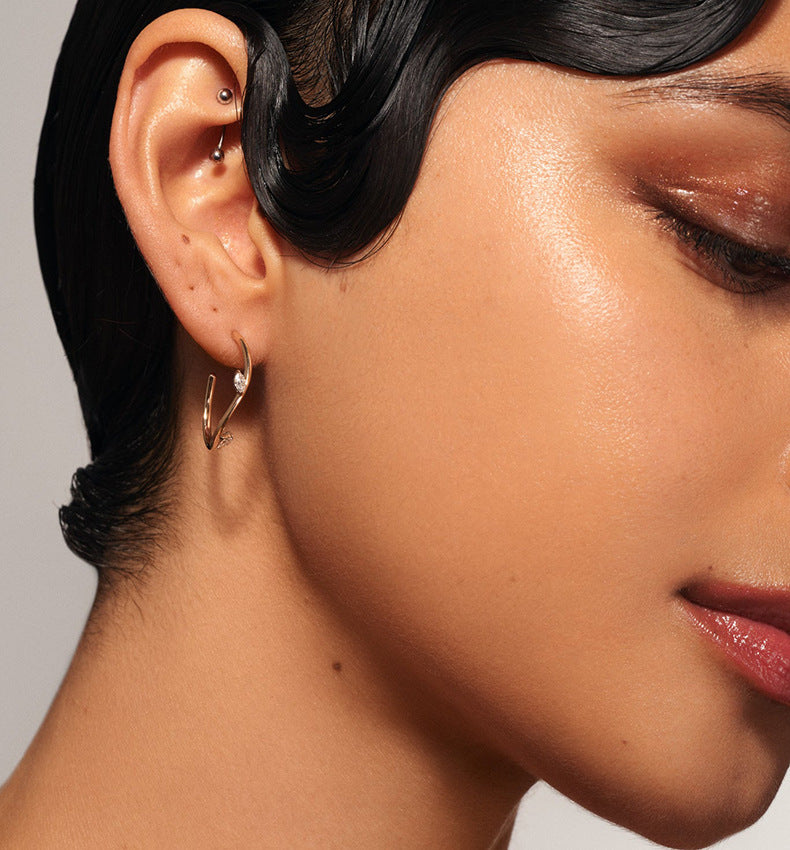 Wavy Hoop Earrings with Pear Accents